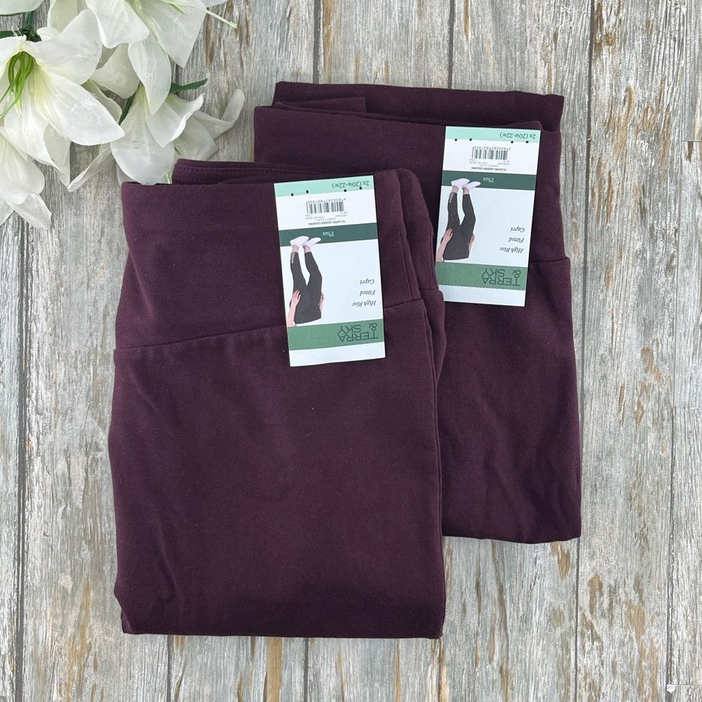 Women's Plus Size Capri Ladder Leggings Pants 2-Pack Size 2X
